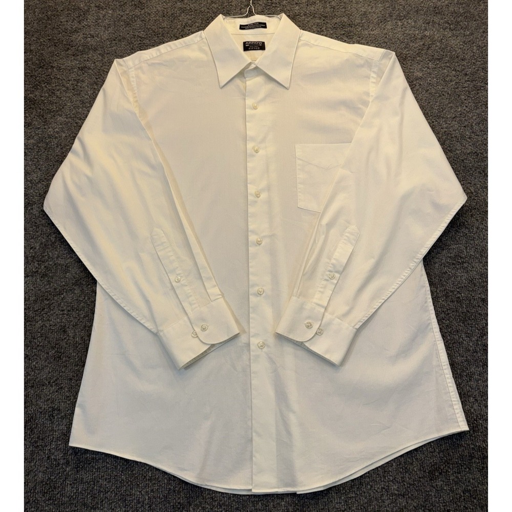 Arrow Fitted Men's XL 17 32/33 White Stretch Wrinkle Free Dress Shirt